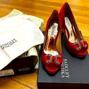 Badgley Mischka Red Satin Heels